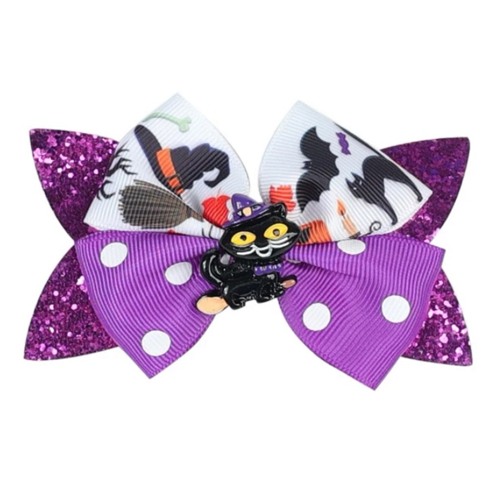 New! Black Cat Ribbon Hair Bow